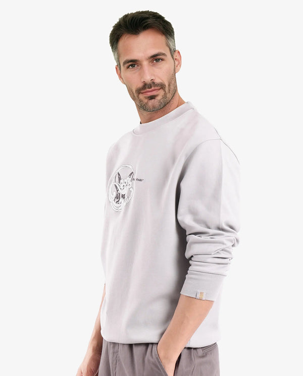 Rare Rabbit Men Clos Light Grey Cotton Fabric Full Sleeve Crew Neck Embroidered Logo Sweatshirt
