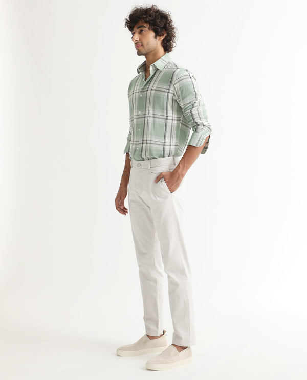 Rare Rabbit Men's Clovet Beige Solid Stretch Mid-Rise Regular Fit Trouser