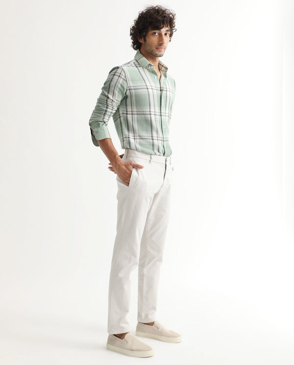 Rare Rabbit Men's Clovet Beige Solid Stretch Mid-Rise Regular Fit Trouser
