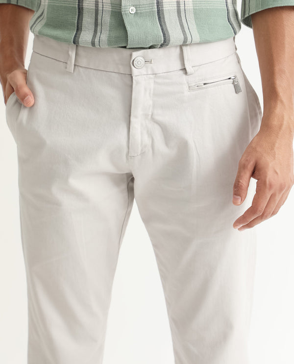 Rare Rabbit Men's Clovet Beige Solid Stretch Mid-Rise Regular Fit Trouser