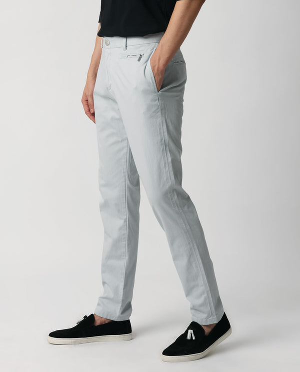 Rare Rabbit Men's Clovet Light Blue Solid Stretch Mid-Rise Regular Fit Trouser