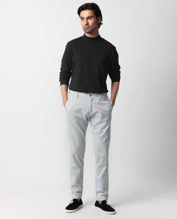 Rare Rabbit Men's Clovet Light Blue Solid Stretch Mid-Rise Regular Fit Trouser