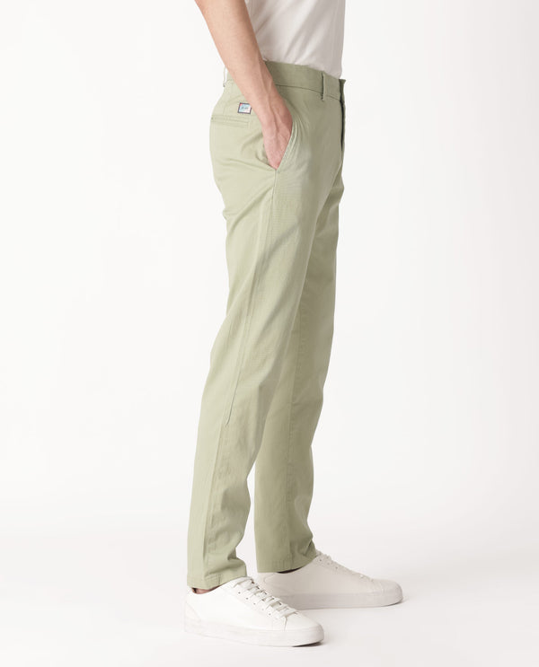 Rare Rabbit Men's Clovet Pastel Green Solid Stretch Mid-Rise Regular Fit Trouser