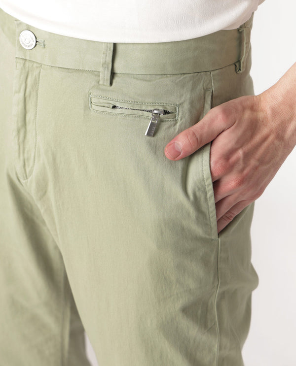 Rare Rabbit Men's Clovet Pastel Green Solid Stretch Mid-Rise Regular Fit Trouser