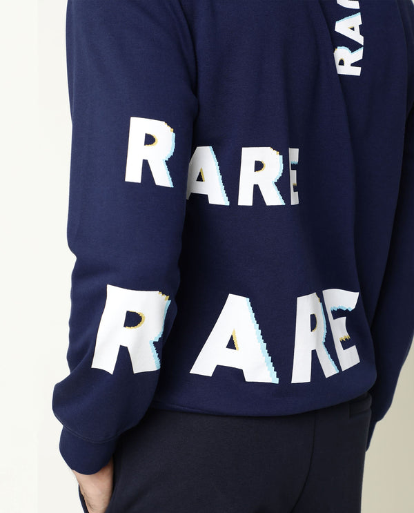 Rare Rabbit Men's Clovis Navy Cotton Polyester Fabric Full Sleeves Graphic Statement Print Sweatshirt