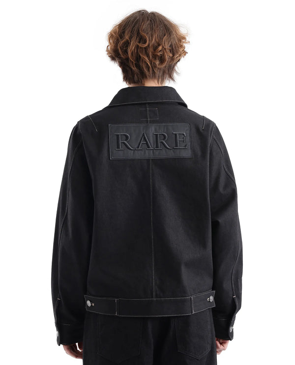 Rare Rabbit Men Clovix Black Cotton Fabric Full Sleeve Spread Collar Label Detailed Zipper Closure Jacket
