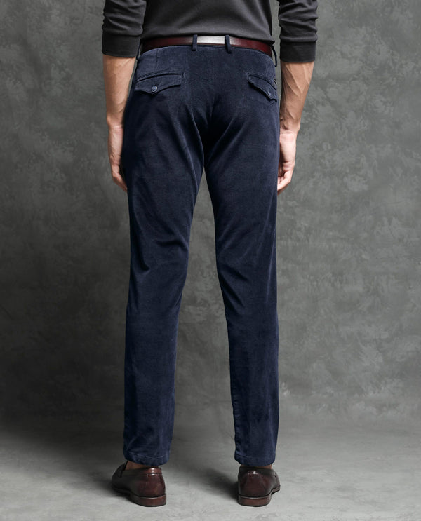 Rare Rabbit Men's Cloy Navy Solid Mid-Rise Regular Fit Velvet Trousers