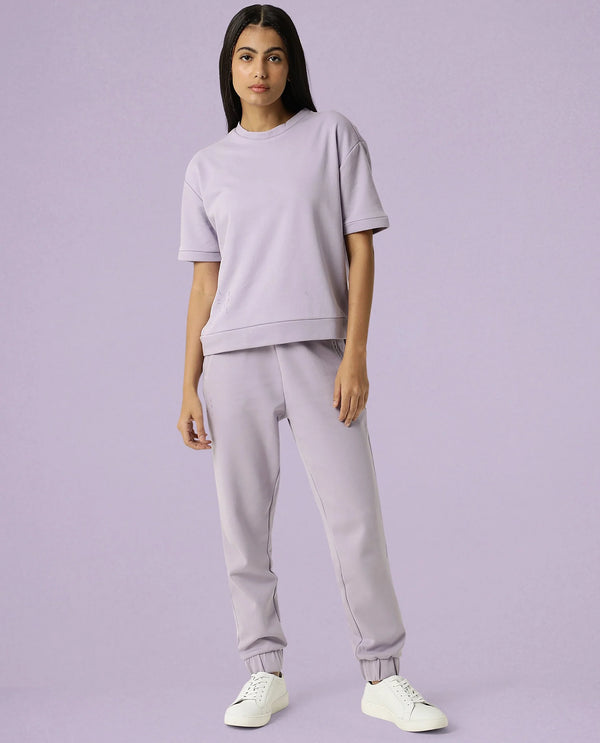 Rareism Women Coco Light Pink Cotton Fabric Half Sleeves Relaxed Fit Solid Round Neck Sweat Tee