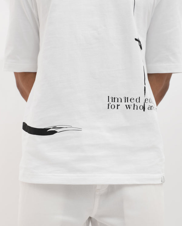 Rare Rabbit Articale Men's Cody White Cotton Fabric Crew Neck Oversized Fit Graphic Print T-Shirt