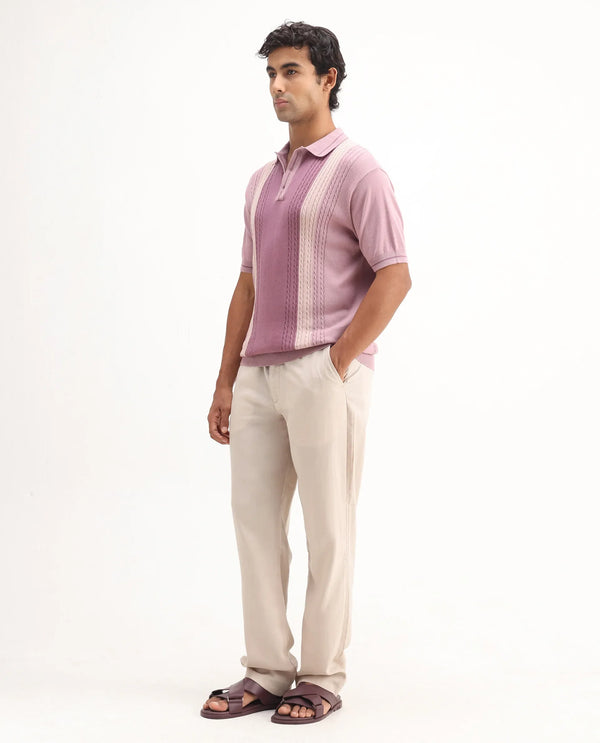 Rare Rabbit Men Coft-B Beige Cotton Linen Fabric Drawstring Closure Plain Trouser