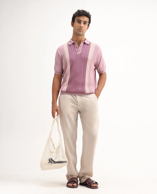 Rare Rabbit Men Coft-B Beige Cotton Linen Fabric Drawstring Closure Plain Trouser