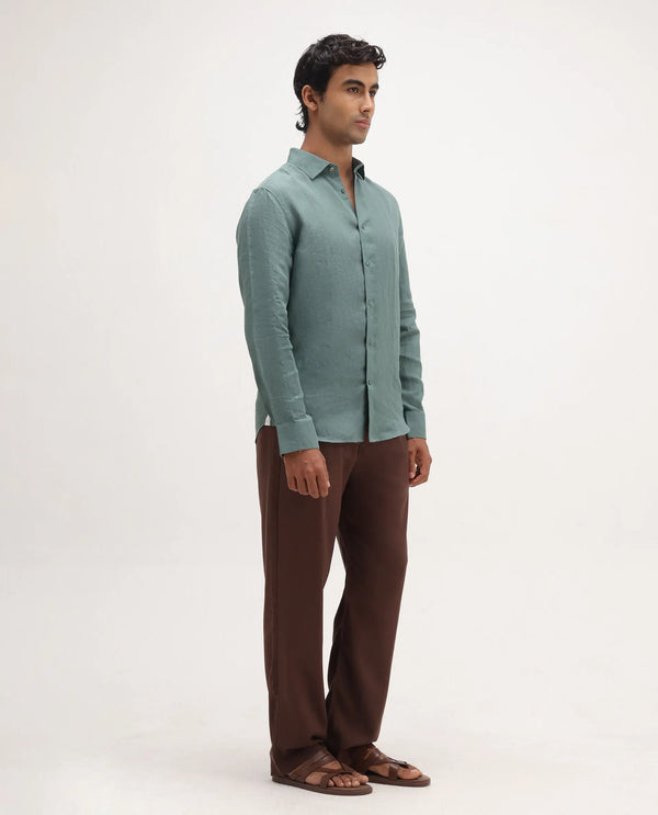 Rare Rabbit Men Coft-B Brown Cotton Linen Fabric Drawstring Closure Plain Trouser