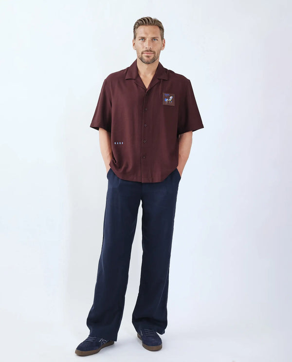 Rare Rabbit Men Coft-B Navy Cotton Linen Fabric Drawstring Closure Plain Trouser