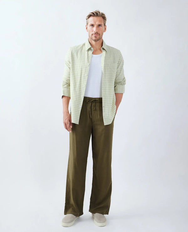 Rare Rabbit Men Coft-B Olive Cotton Linen Fabric Drawstring Closure Plain Trouser