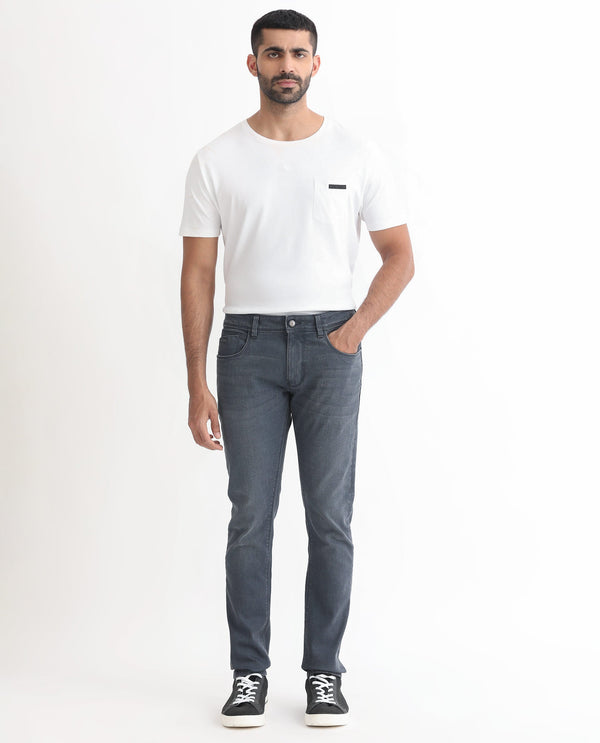 Rare Rabbit Men's Colmer Dusky Blue Mid Wash Mid-Rise Slim Fit Jeans