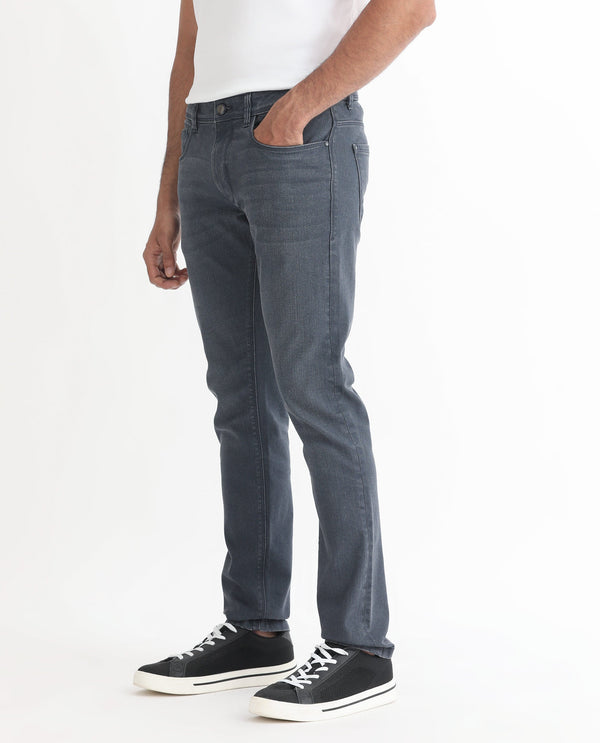 Rare Rabbit Men's Colmer Dusky Blue Mid Wash Mid-Rise Slim Fit Jeans