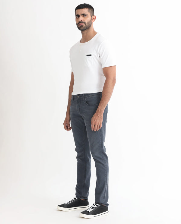 Rare Rabbit Men's Colmer Dusky Blue Mid Wash Mid-Rise Slim Fit Jeans