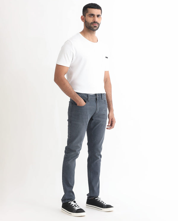 Rare Rabbit Men's Colmer Dusky Blue Mid Wash Mid-Rise Slim Fit Jeans