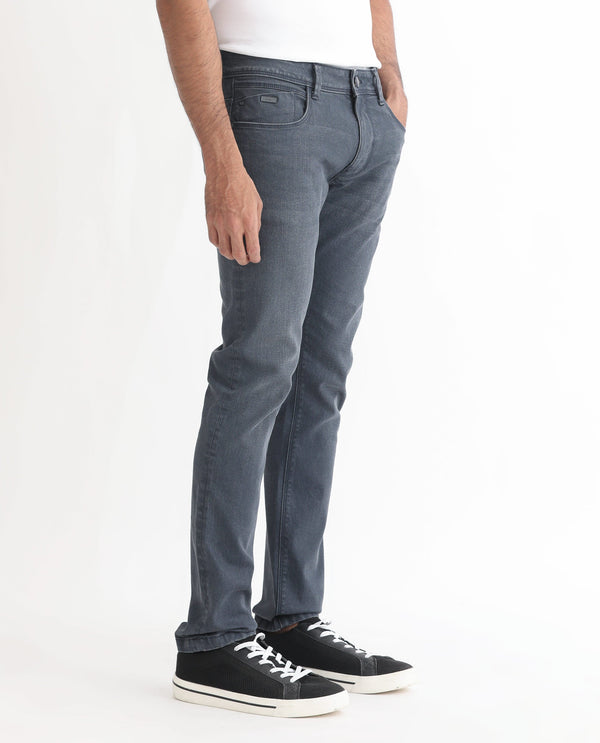 Rare Rabbit Men's Colmer Dusky Blue Mid Wash Mid-Rise Slim Fit Jeans