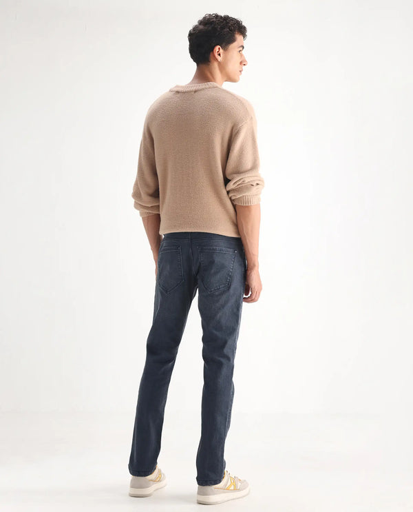 Rare Rabbit Men's Colmer Dusky Blue Mid Wash Mid-Rise Slim Fit Jeans