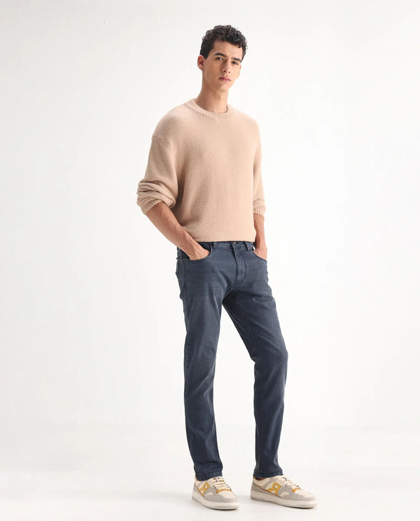 Rare Rabbit Men's Colmer Dusky Blue Mid Wash Mid-Rise Slim Fit Jeans