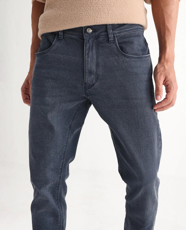 Rare Rabbit Men's Colmer Dusky Blue Mid Wash Mid-Rise Slim Fit Jeans