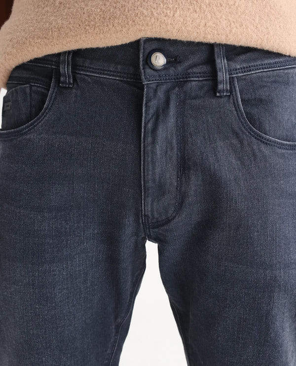 Rare Rabbit Men's Colmer Dusky Blue Mid Wash Mid-Rise Slim Fit Jeans