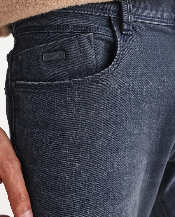 Rare Rabbit Men's Colmer Dusky Blue Mid Wash Mid-Rise Slim Fit Jeans