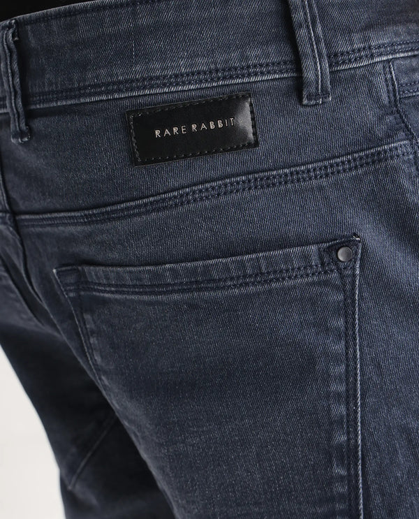 Rare Rabbit Men's Colmer Dusky Blue Mid Wash Mid-Rise Slim Fit Jeans