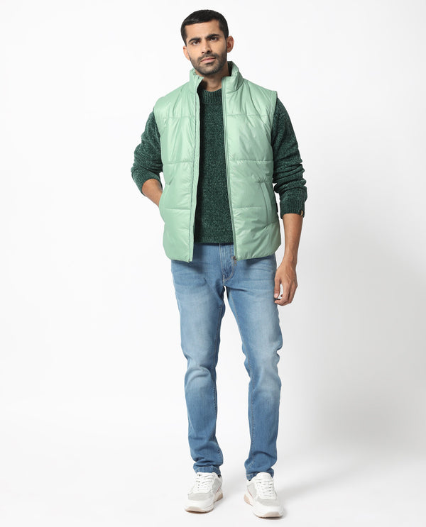 Rare Rabbit Men's Colson Light Green Quilted High Neck Sleeveless Puffer Jacket