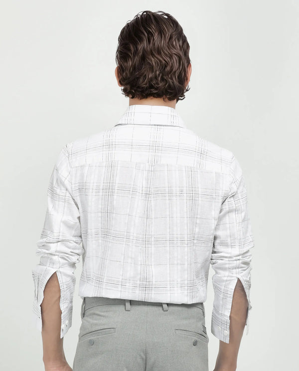 Rare Rabbit Men's Cols White Cotton Fabric Full Sleeve Spread Collar Button Closure Checked Shirt