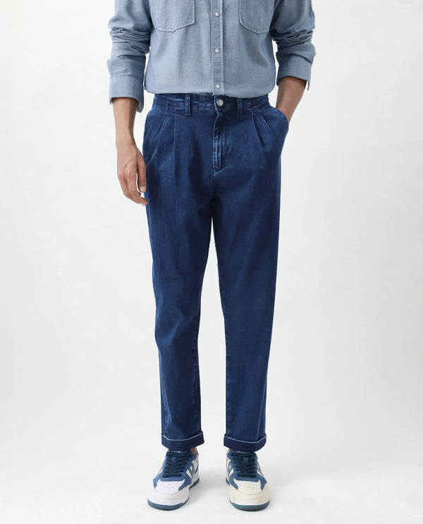 Rare Rabbit Men's Colt Blue Cotton Polyester Fabric Zipper Closure Plain Jeans