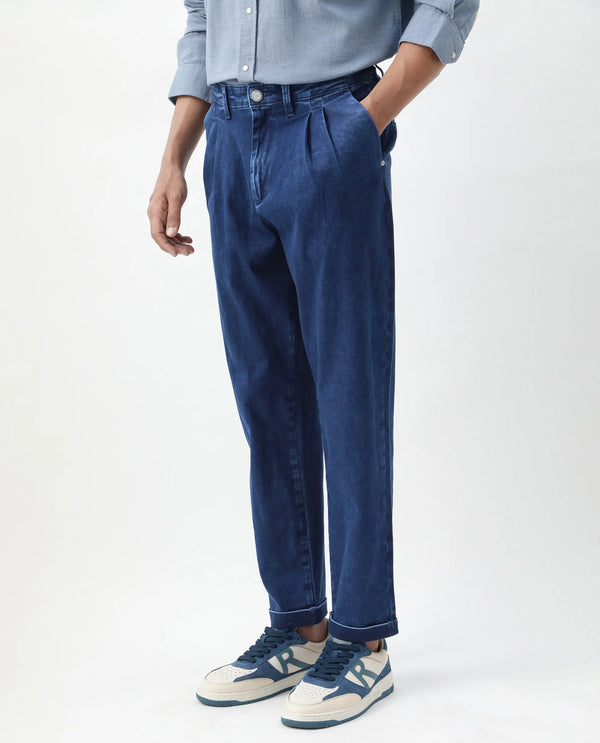 Rare Rabbit Men's Colt Blue Cotton Polyester Fabric Zipper Closure Plain Jeans