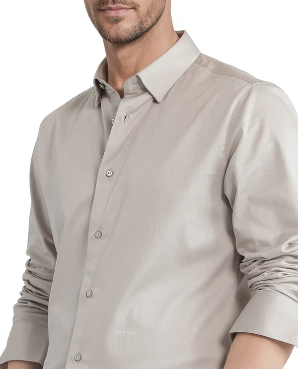 Rare Rabbit Men Como-25 Light Beige Full Sleeve Collared Neck Button Closure Plain Shirt