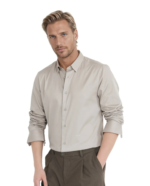 Rare Rabbit Men Como-25 Light Beige Full Sleeve Collared Neck Button Closure Plain Shirt