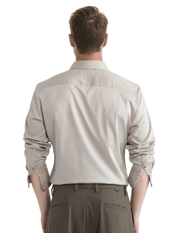Rare Rabbit Men Como-25 Light Beige Full Sleeve Collared Neck Button Closure Plain Shirt