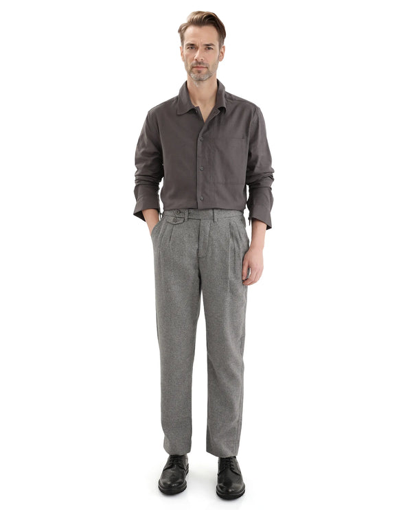 Rare Rabbit Men Combi Dark Grey Knitted Jacquard Fabric Full Sleeve Regular Fit Textured Solid Shirt