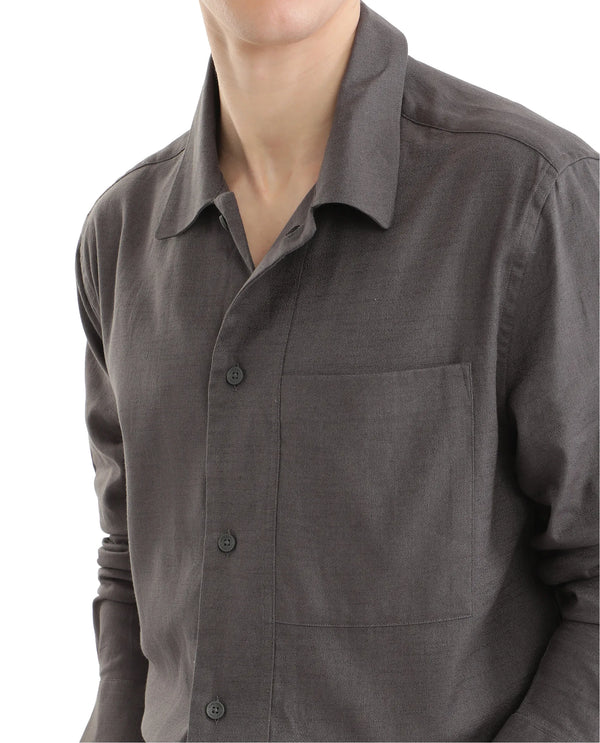 Rare Rabbit Men Combi Dark Grey Knitted Jacquard Fabric Full Sleeve Regular Fit Textured Solid Shirt