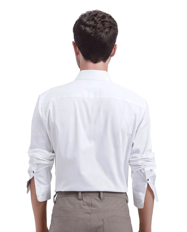 Rare Rabbit Men Como-25 White Full Sleeve Collared Neck Button Closure Plain Shirt