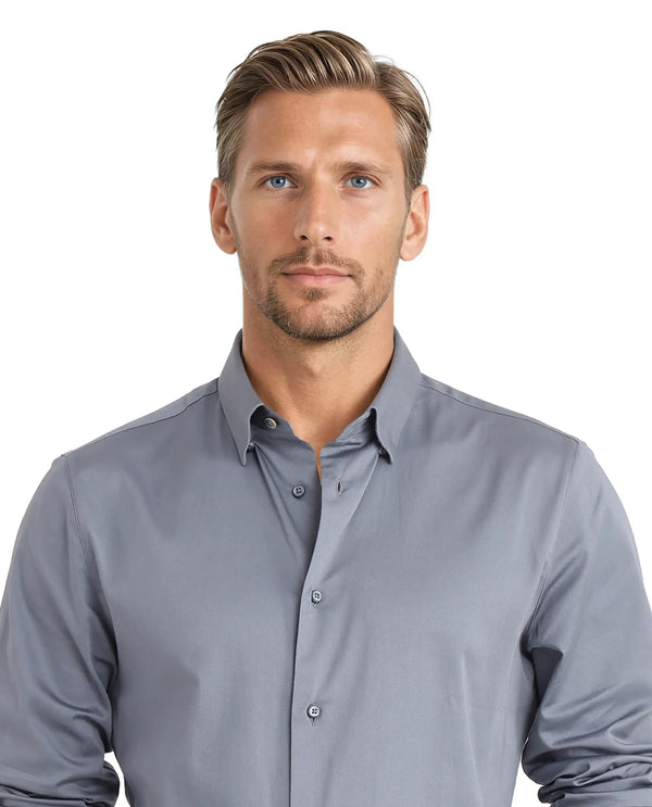 Rare Rabbit Men Como-25 Dusky Blue Cotton Blend Fabric Full Sleeve Collared Neck Button Closure Plain Shirt
