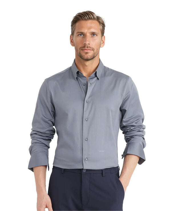 Rare Rabbit Men Como-25 Dusky Blue Cotton Blend Fabric Full Sleeve Collared Neck Button Closure Plain Shirt