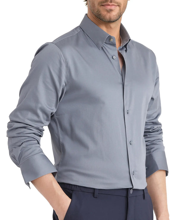 Rare Rabbit Men Como-25 Dusky Blue Cotton Blend Fabric Full Sleeve Collared Neck Button Closure Plain Shirt