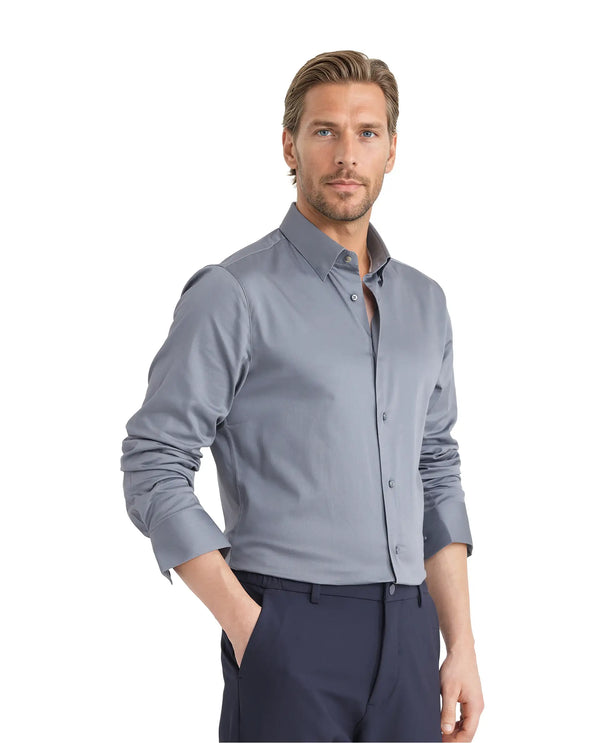 Rare Rabbit Men Como-25 Dusky Blue Cotton Blend Fabric Full Sleeve Collared Neck Button Closure Plain Shirt