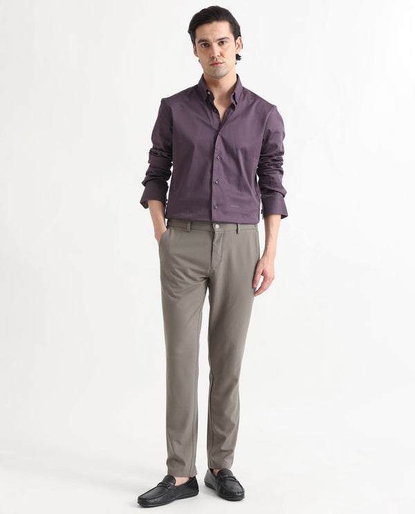 Rare Rabbit Men's Comor Dark Purple Satin Fabric Full Sleeves Solid Shirt