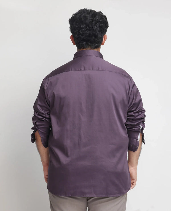 Rare Rabbit Men's Comor Dark Purple Satin Fabric Full Sleeves Solid Shirt Plus Size