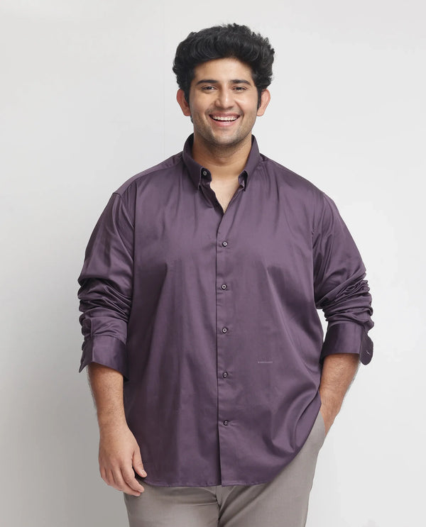 Rare Rabbit Men's Comor Dark Purple Satin Fabric Full Sleeves Solid Shirt Plus Size
