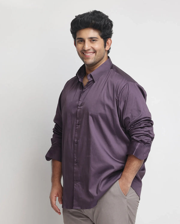Rare Rabbit Men's Comor Dark Purple Satin Fabric Full Sleeves Solid Shirt Plus Size