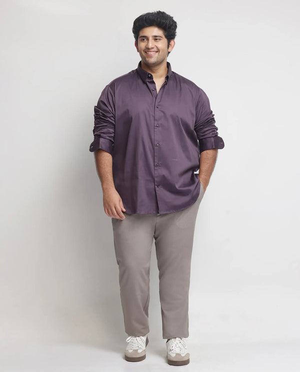 Rare Rabbit Men's Comor Dark Purple Satin Fabric Full Sleeves Solid Shirt Plus Size