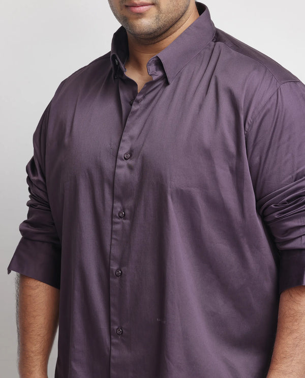 Rare Rabbit Men's Comor Dark Purple Satin Fabric Full Sleeves Solid Shirt Plus Size