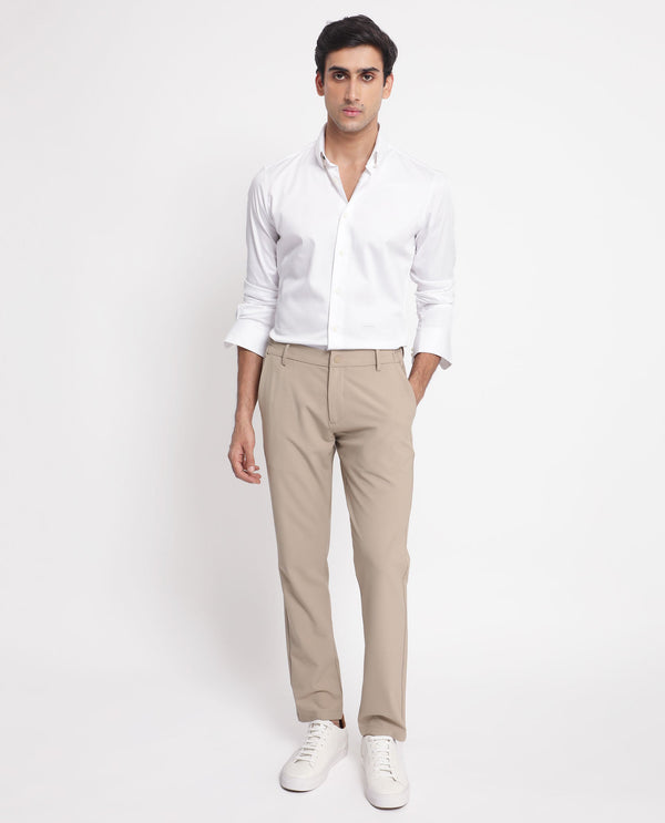 Rare Rabbit Men's Comor White Satin Fabric Full Sleeves Solid Shirt